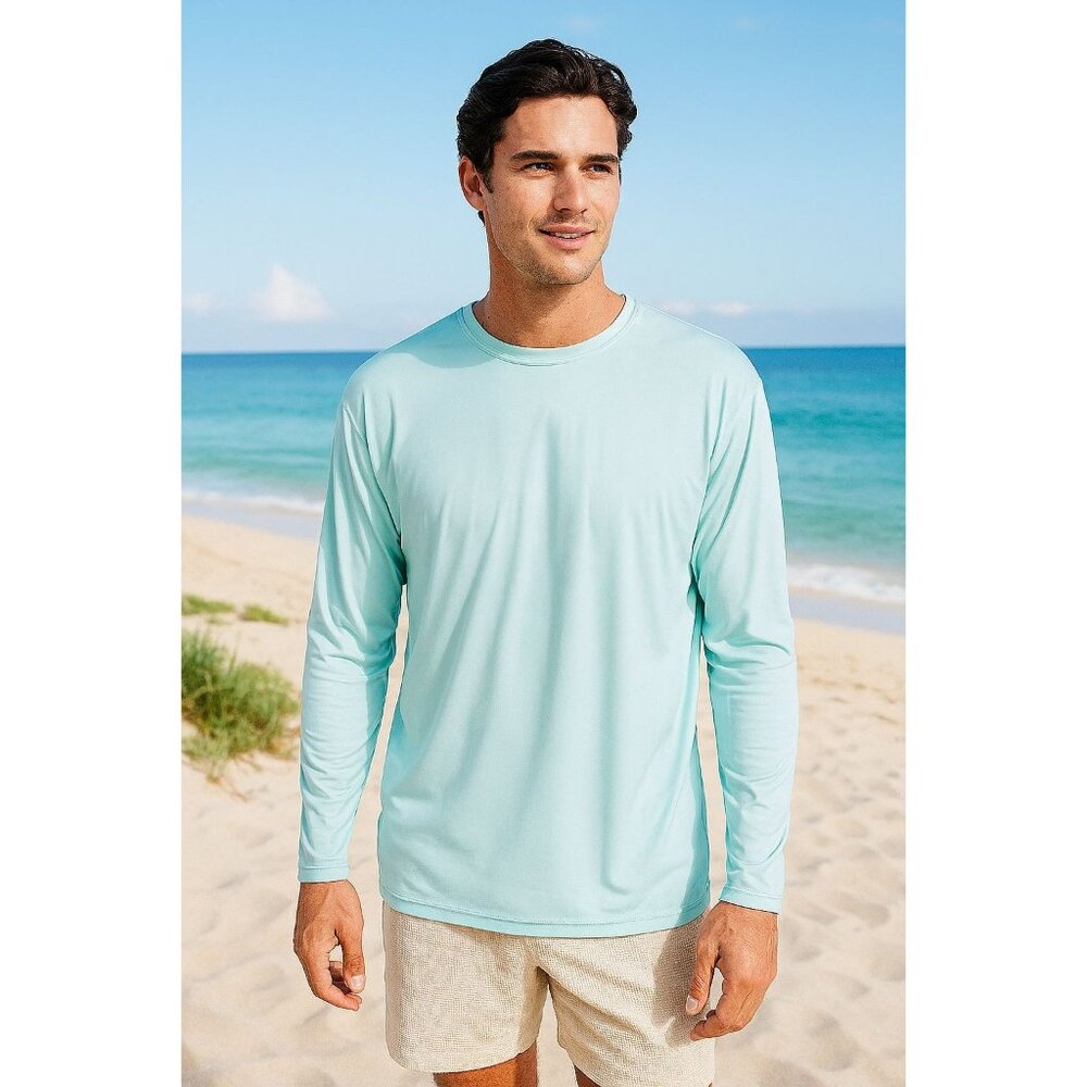 Vapor Apparel Mens Long Sleeve Performance Shirt XL Polyester Aqua UPF 50+